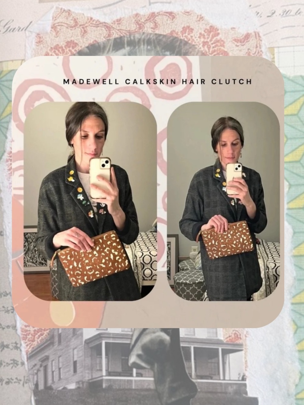 Madewell Genuine Calf Hair Brown & White Spotted Leather Clutch Wallet